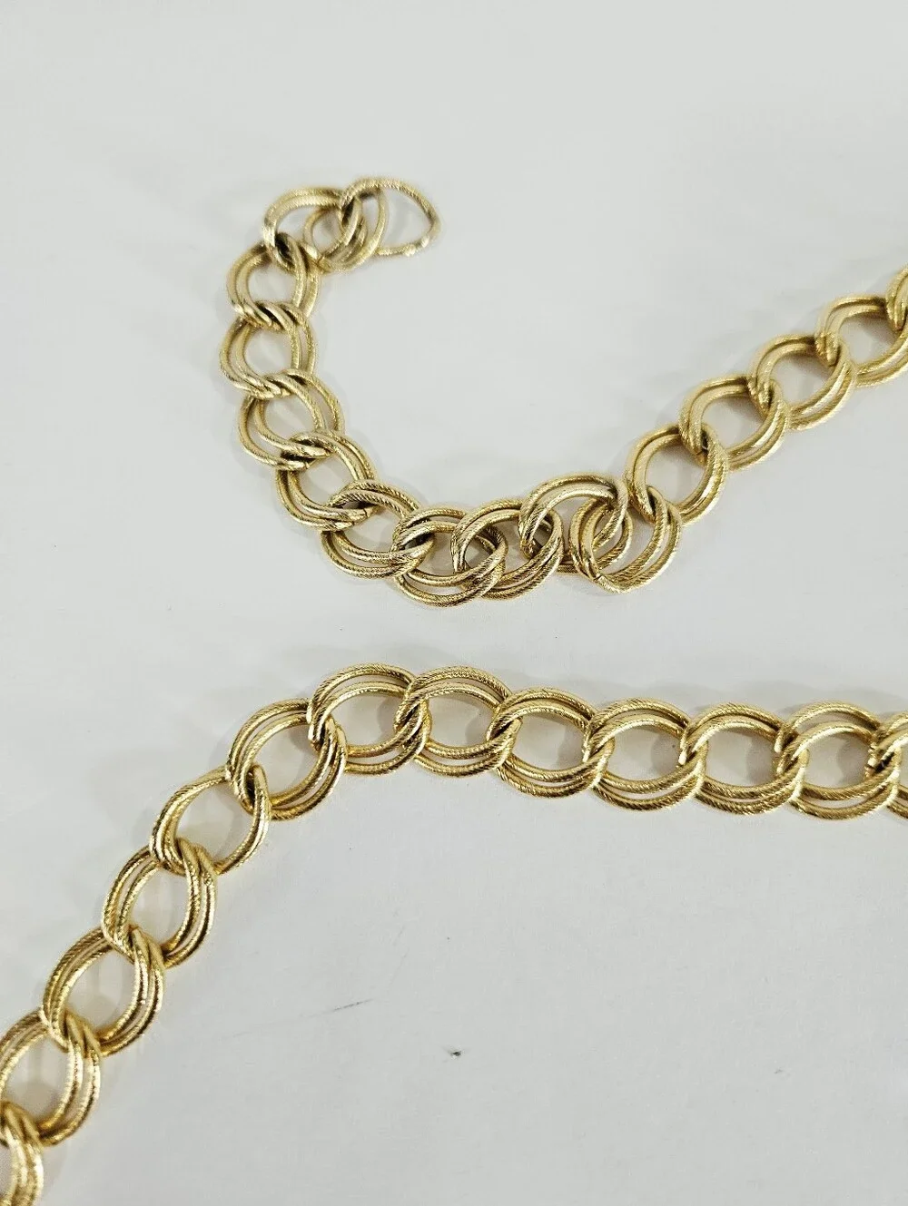 Vintage Gold Tone Double Row Faux Pearl Textured Twist Chain Linked Metal Belt